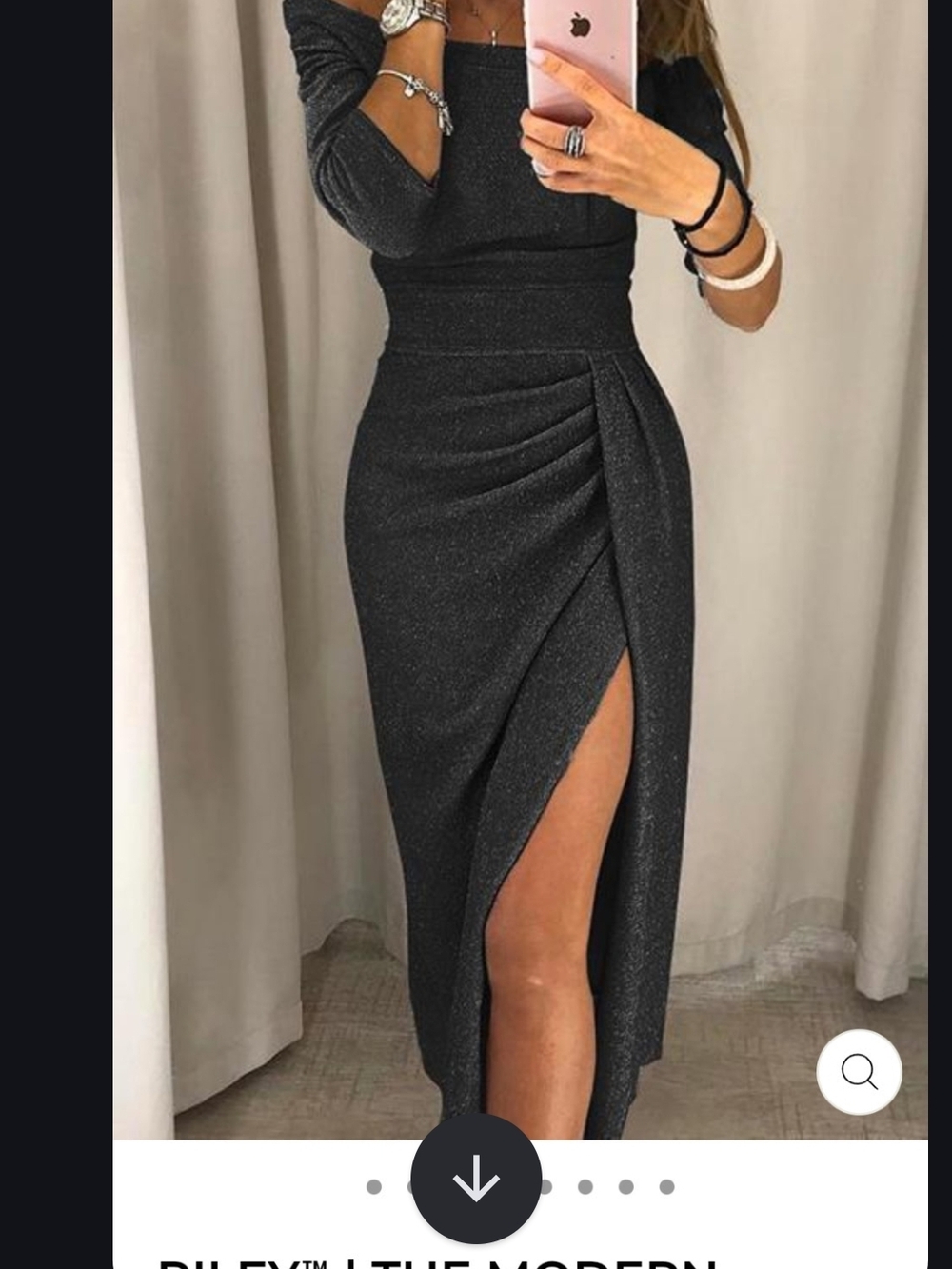 Ellison Black Off-Shoulder Sparkle Midi Dress with Side Slit